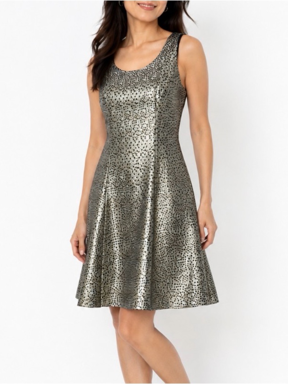 B Michael America Red Collection Black Gold Metallic Polka Dot A-Line Dress 4